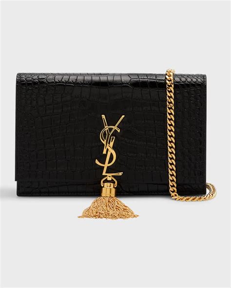 ysl glossy croc-embossed wallet on chain|SUNSET Chain Wallet in crocodile.